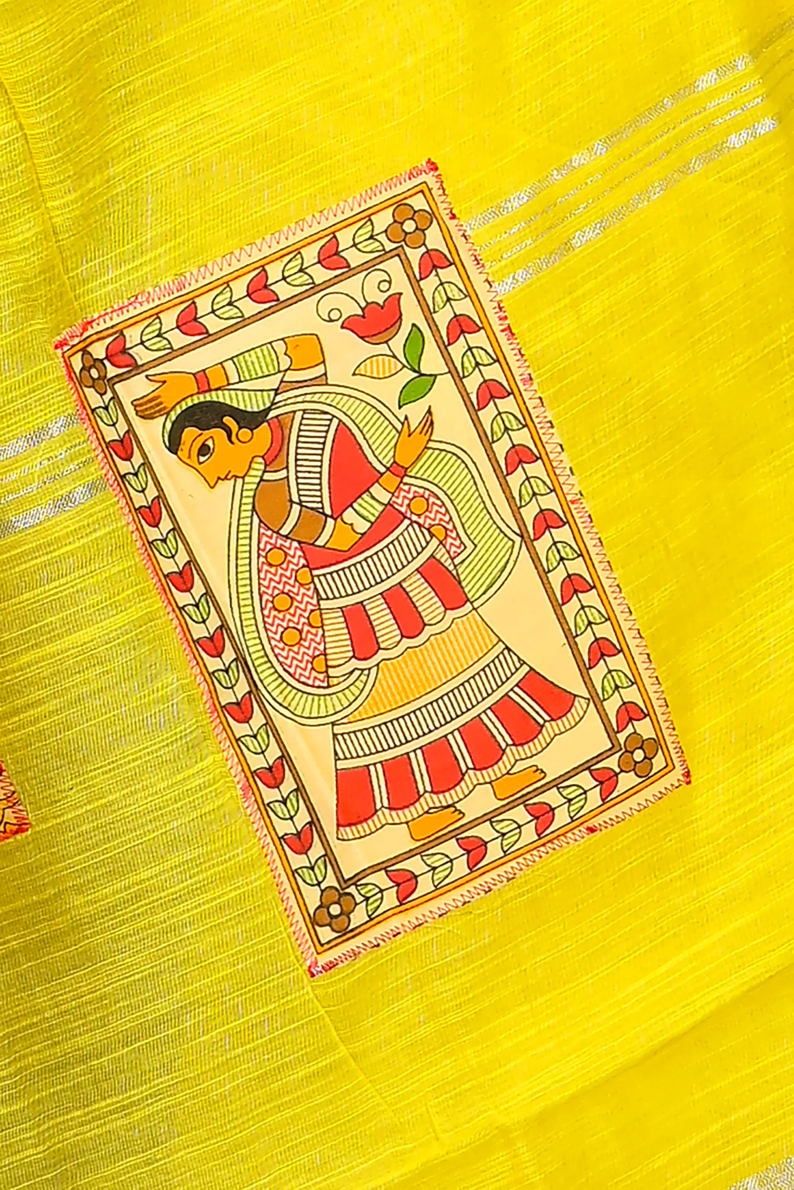 Yellow Cotton Blended Parija Applique Saree (320)